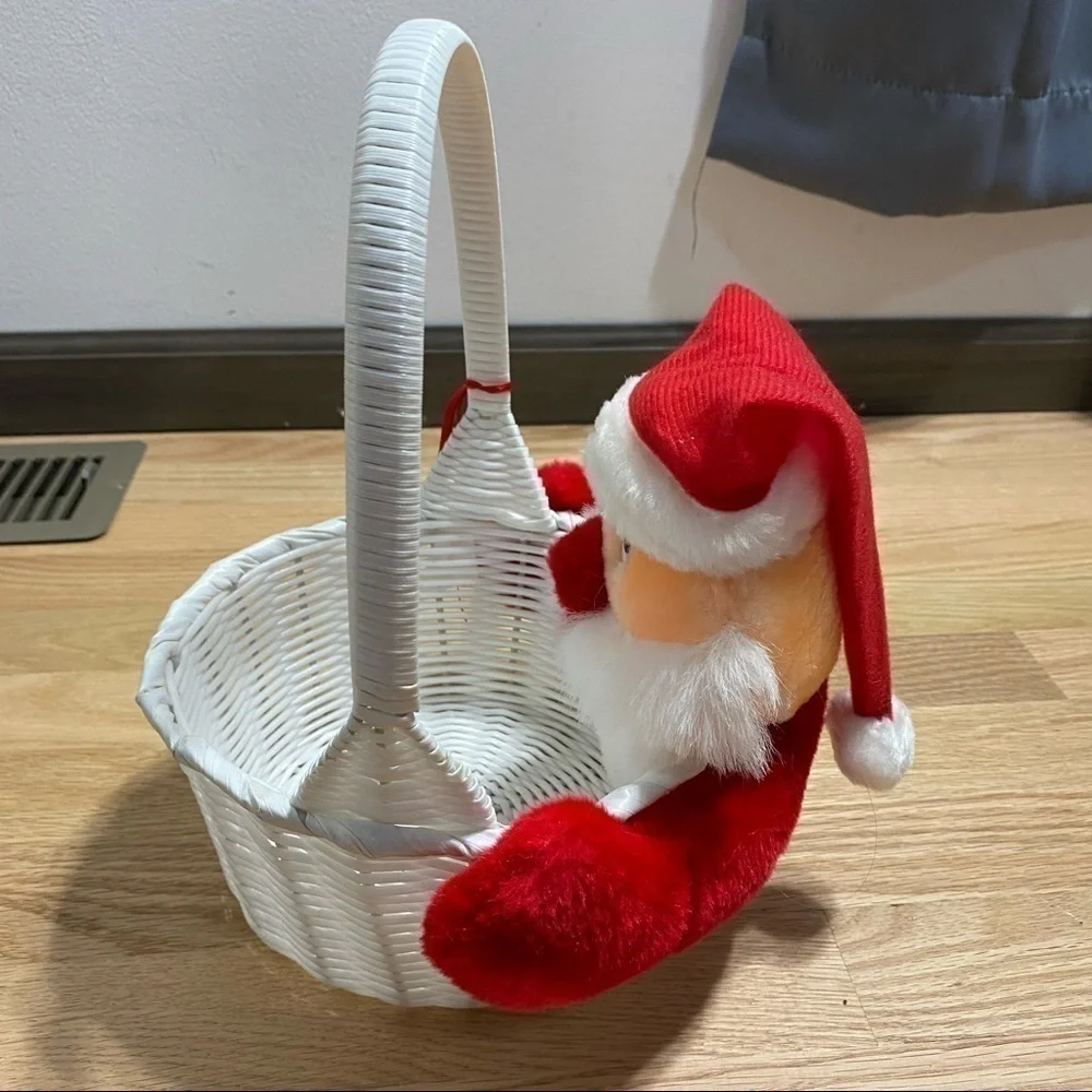 Vintage Santa Clause Basket White Christmas Holiday